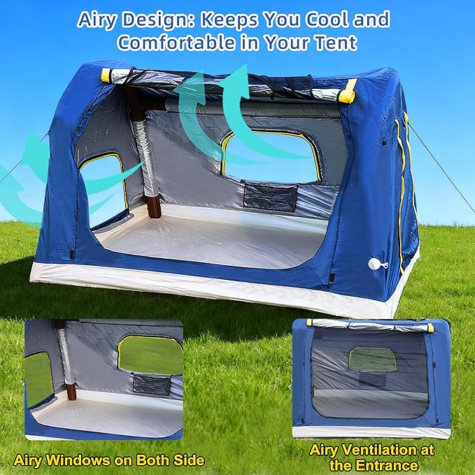 2-4 Person Inflatable Camping Tent | 60 Second Setup | 4 Season Waterproof (PU3000 Oxford) | All Weather Tent for Romantic Dates, Fall/Winter Camping, Hunting & Fishing