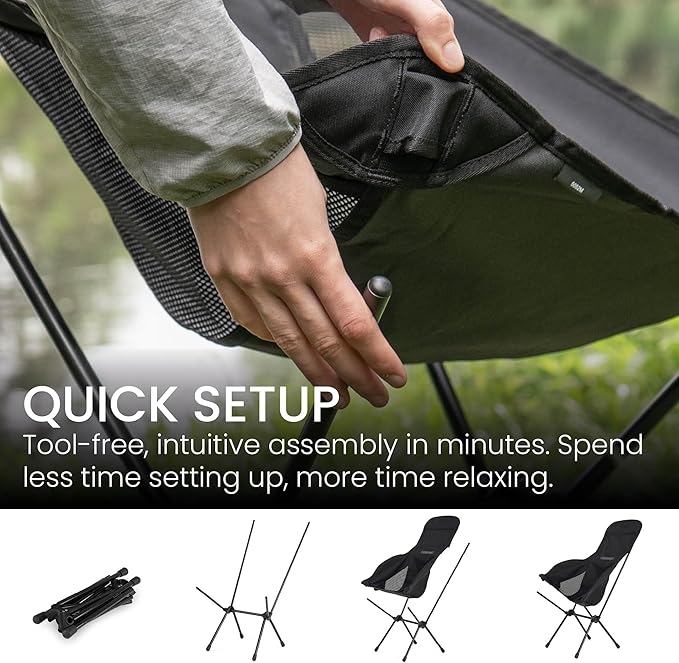 TSE HC100 Camping Chair, 3.36lbs Lightweight Folding Chair with Cup Holder, Portable and Easy to Carry for Camping, Beach, Hiking, Urbain, Festival or Garden (Black)