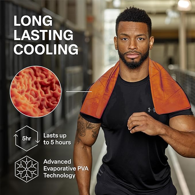 COLD FACTOR Cooling Neck Towel - PVA Premium Cooling Towel Lasting Up to 5 Hours Cooling Ice Towels for Neck and Face-Neck Cooler with UPF 50+-Soft and Machine Washable-13" x 29.5" (Orange)