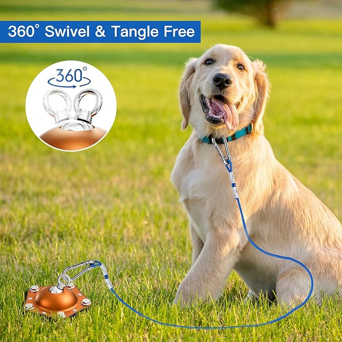 Dog Tie Out Stake, 360°Swivel Dog Run-No Cable, Heavy Dog Stake for Yard, Rust Proof Dog Runner Can Hold Up to 150 LBS Dogs for Park,Camping, Suitable for Any Dog Tie Out Cable(Orange)