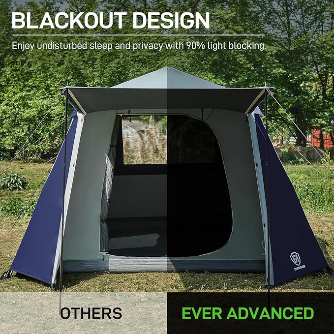 EVER ADVANCED Blackout Design 6 Person Camping Tent, Instant Cabin Tent for Family with Vestibule and Large Mesh Windows, 60s Easy Setup, Double Layer, Water-Resistant