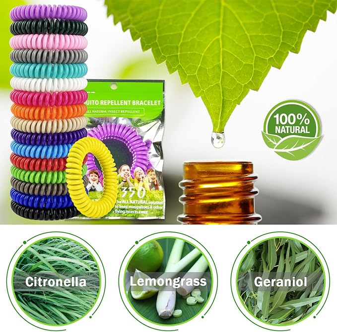 Mosquito Repellent Bracelets 50 Pack, Individually Wrapped Mosquito Repellent Bands with 60 Pcs Mosquito Repellent Stickers, DEET-Free Mosquito Wristbands Patches for Adults and Kids Indoor Outdoor