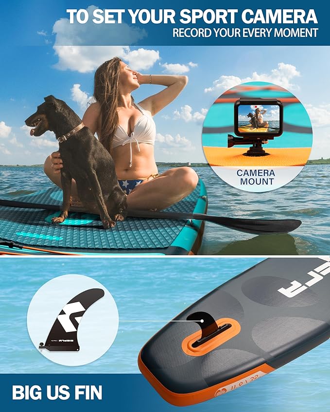 11'6×35" Super Wide Inflatable Stand Up Paddle Board, Ultra Stable Wide SUP for 2+1 People/Family/Big Size, 100L Backpack, All-Round Sup Board, US Big Fin