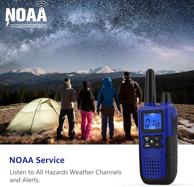3 Walkie Talkies for Adults Long Range Walkie Talkies Rechargeable - Long Distance Walkie Talkies 3 Pack Family 2 Way Radios Walkie Talkies with Earpiece and Mic Set USB Charger Battery NOAA Alert