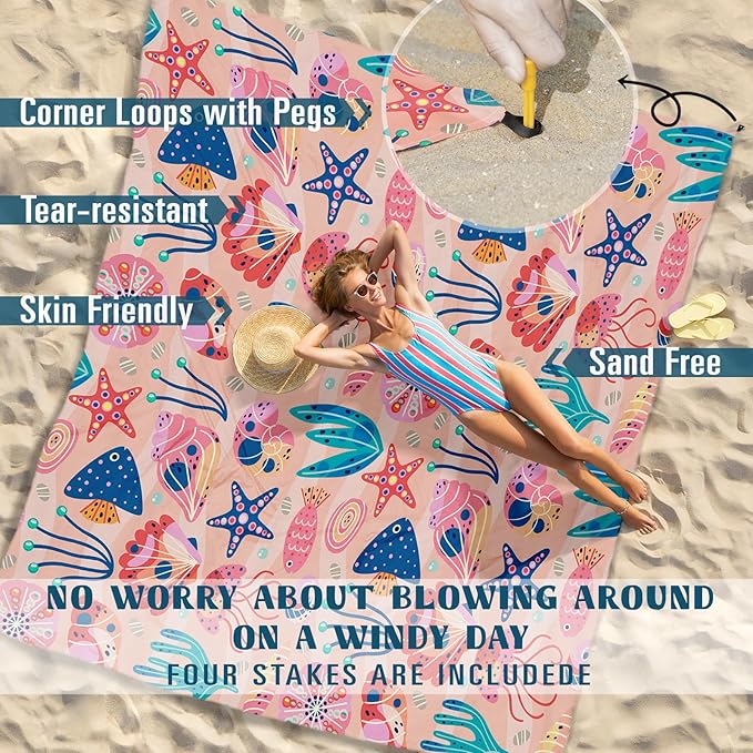 Beach Blanket Sandproof Waterproof 78''×110'' 1-7Adults Oversized,Compact Lightweight Durable Beach Mat for Travel Camping Hiking Picnic Blanket