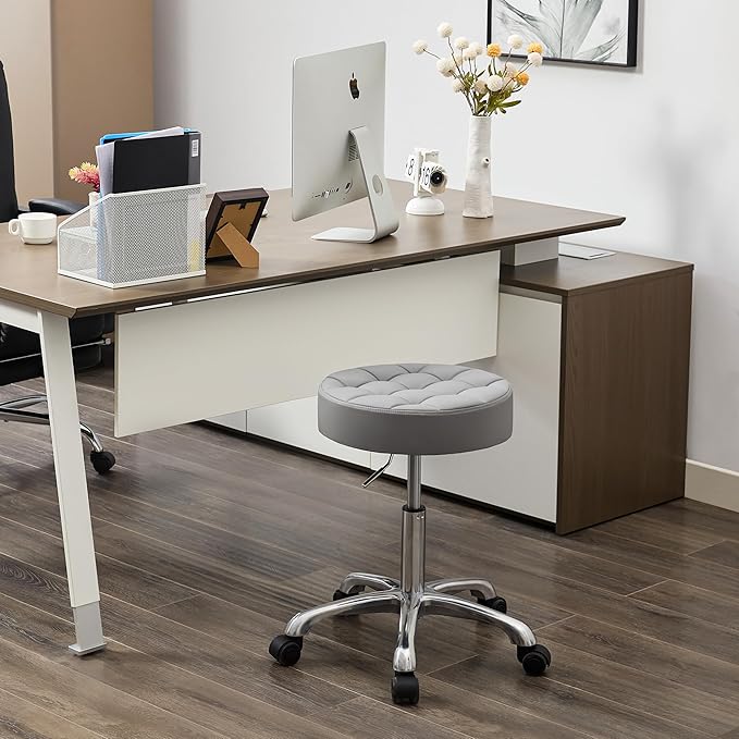 Hair Cutting Stool for Stylist (300lbs Capacity) (Sturdy Aluminum Base) Pedicure Chair for Nail Tech (Gray)