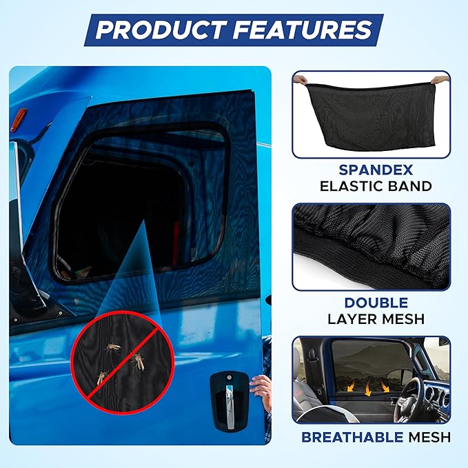 EcoNour XXXL Truck 2-Pack Side Window Shade | Front Side Windows Protects UV Rays and Sun Glare | Stretchable & Breathable Mesh Sunshade for Kenworth T680, Peterbilt 579, 589 | Driver Window Screens