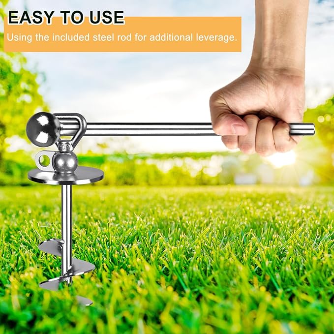 SELEWARE Dog Tie Out Stake Outdoor Anti-Rust Ground Anchor for Large Dogs up to 220 lbs, Free Swivel Dog Stake Dog Camping Gear Twist Rod Included Silver