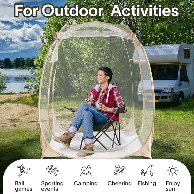 EighteenTek Pod All Weather Sports Tent with Attached Floor, Instant Outdoor Bubble Tent, Rainproof Camping Sun Shelter for Sports Events Camping Fishing Cheering, 1-4 Persons