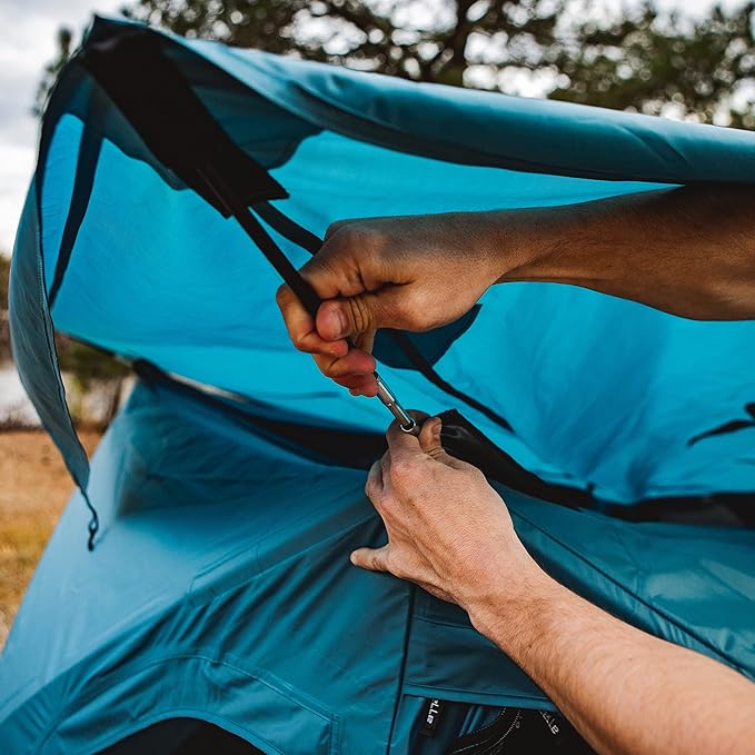 Gazelle Tents™ T3X Hub Tent Overland Edition, Easy 90 Second Set-Up, Waterproof, UV Resistant, Removable Floor, Footprint, 3-Person, Pacific Blue, 68" x 76" x 82", GT302PB
