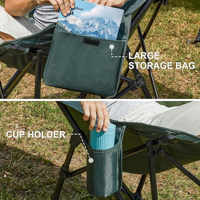 Oversized Rocking Camping Chair for Adults Heavy Duty,Padded Outdoor Rocking Chair Lawn Chairs Portable Rocking Camp Chairs with Side Pocket and Carry Bag for Indoor,Beach,Camp,Lawn,Outdoor