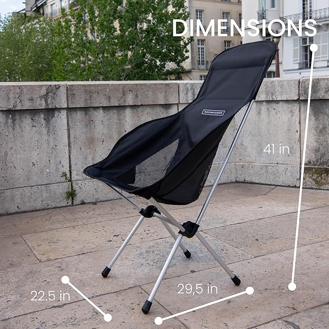 TSE HC100 Camping Chair, 3.36lbs Lightweight Folding Chair with Cup Holder, Portable and Easy to Carry for Camping, Beach, Hiking, Urbain, Festival or Garden (Silver)