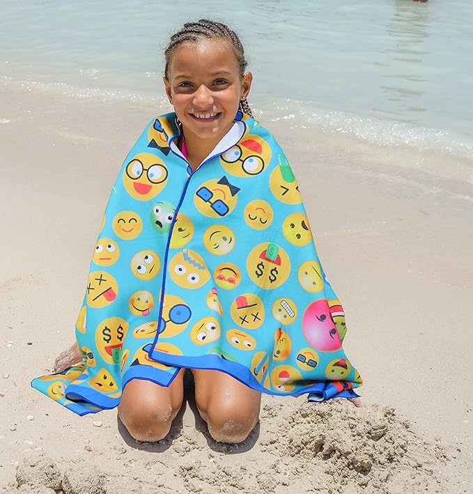 Microfiber Beach Towel for Kids - Thin and Large (30"x60") - Emoticons - Absorbent, quick dry, sand free, lightweight, blanket - toddler, girls, boys - For Sports, Pool, Picnic, Camping, Travel, Swim