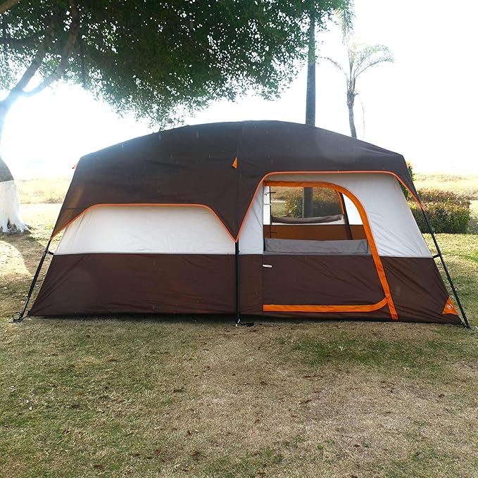 KTT Extra Large Tent 10-12-14 Person(B),Family Cabin Tents,2 Rooms,3 Doors and 3 Windows with Mesh,Straight Wall,Waterproof,Double Layer,Big Tent for Outdoor,Picnic,Camping,Family Gathering