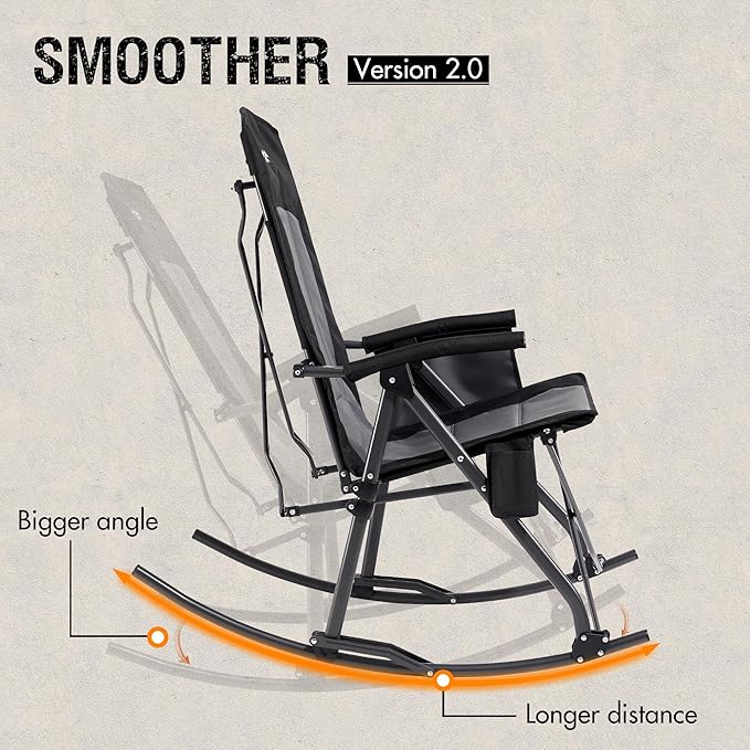 PORTAL Oversized Folding Rocking Camping Chair Portable Outdoor Rocker with High Back Hard Armrests Carry Bag, Supports 400 lbs