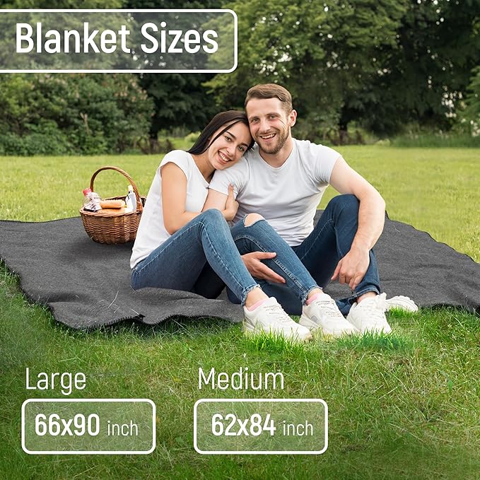JMR Wool Camping Blanket - Warm Heavy Car Blanket & Camp Quilt - Survival Emergency Blanket for Sleeping Outdoors - Multi-Use Wool Blanket for Camping, Car & Home - 80% Wool, Grey, 66X90