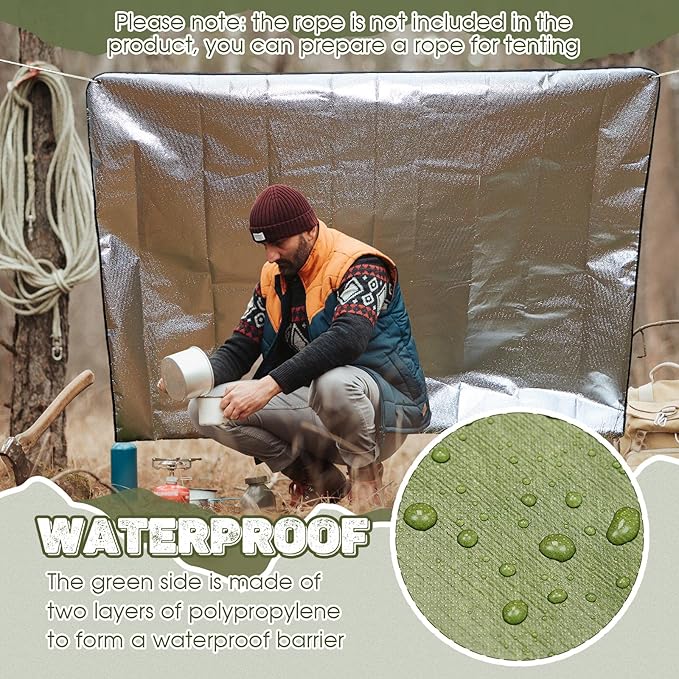 Kingdder Heavy Duty Emergency Blankets for Survival Insulated Thermal Reflective Tarp Thermal Blanket for Camping Reusable Infrared Blocked Emergency Blankets for Rescue Car Camping Hiking
