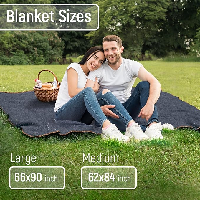 JMR Wool Camping Blanket - Warm Heavy Car Blanket & Camp Quilt - Survival Emergency Blanket for Sleeping Outdoors - Multi-Use Wool Blanket for Camping, Car & Home - 80% Wool, Navy, 66X90, Case of 10