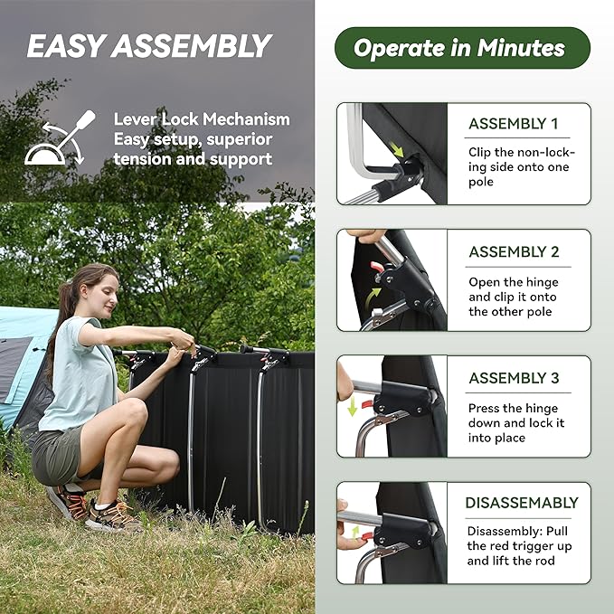MARCHWAY Lightweight Folding Tent Camping Cot Bed with Lever Lock, Easy Setup Portable Compact for Outdoor Travel, Hunting, Hiking, Motorcycling, Support 330Lbs (Black)