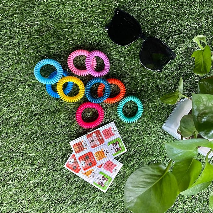 54 Pack Mosquito Repellent Bracelets, DEET-Free Insect & Bug Repellent Wrist Bands with 60 Pack Smile Mosquito Patches for Kids & Adults Outdoor Camping Fishing Traveling