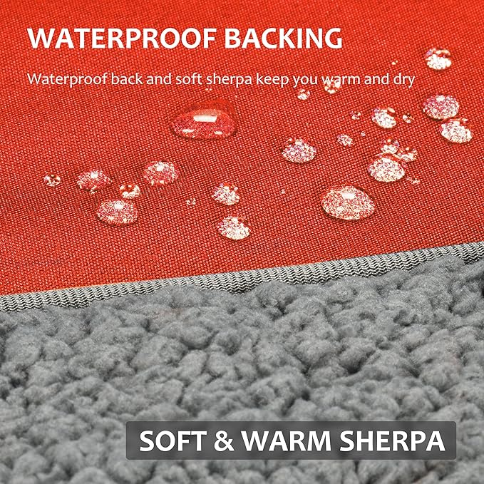 Tirrinia Outdoors Waterproof Throw Blanket, 51”x 59” Sherpa Fleece Stadium Windproof Mat for Boat, Traveling, Camping, Hiking, Football - Machine Washable