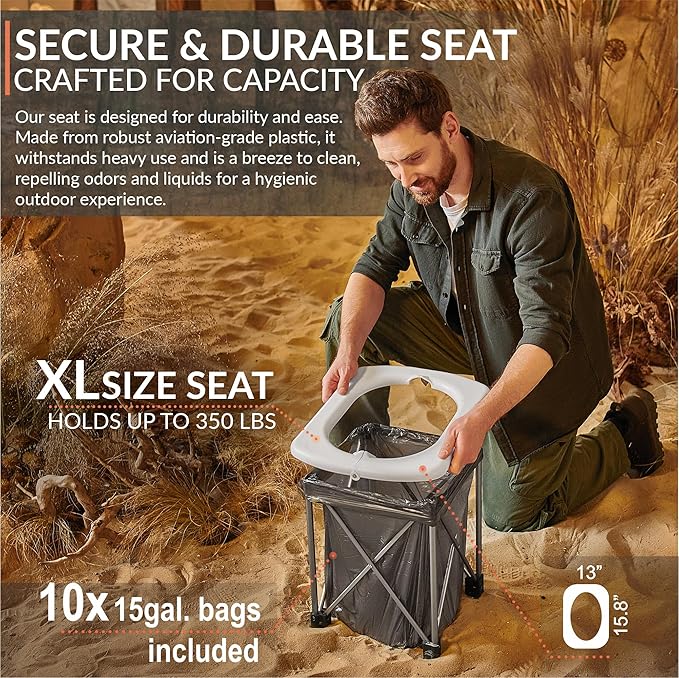 Camping Toilet, Portable Toilet, with Ultralight Aluminum Frame, XL high, Up to 350lb, Portable Toilet for Camping, Portable Toilet for Adults, XL Folding seat