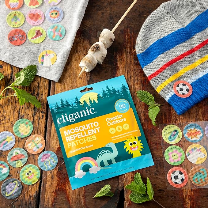 Cliganic Mosquito Repellent Stickers (180 Pack) - Positive Vibes Patches for Kids, Natural DEET-Free, Essential Oil Infused