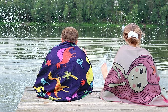 Microfiber Beach Towel for Kids - Thin and Large (30"x60") - Mermaid - Absorbent, quick dry, sand free, lightweight towels blanket - toddler, girls - For Sports, Pool, Picnic, Camping, Travel, Swim