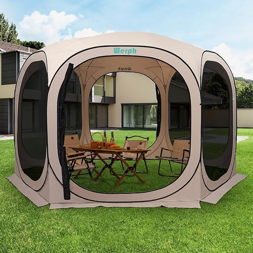 Pop Up Screen Tent Canopy, Portable Screen Canopy with Mosquito Net, Outdoor Screen Room Tent 12 x12 FT with Carry Bag for Lawn & Garden, Parties,Beige