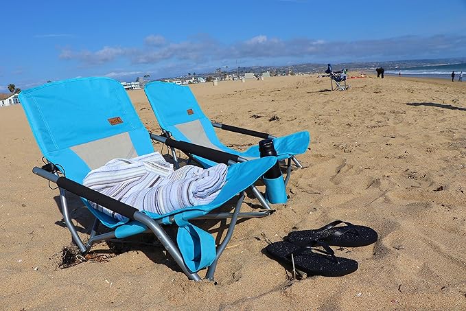 Nice C Low Beach Camping Folding Chair, Ultralight Backpacking Chair with Cup Holder & Carry Bag Compact & Heavy Duty Outdoor, Camping, BBQ, Beach, Travel, Picnic, Festival (Set of 1 Blue)