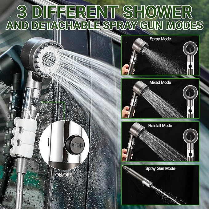 Upgrade Portable Camping Shower, 6000mAh Rechargeable Electric Shower Pump with Intelligent Digital Display Multiple Spray Modes Filtered Shower Head with Handheld for Outdoor Hiking, Travel