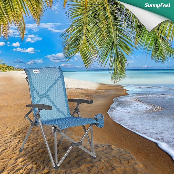 SUNNYFEEL Ergonomic High Back Camp Chair - 500lbs Heavy Duty Folding Chair, UV-Resistant Portable Camp Chair with Hard Armrests, Cup Holder& Bag for Outdoor, Basebal, Travel, Sports, Hiking, Fishing