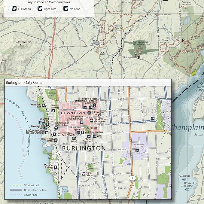 Burlington Vermont Outdoor Adventure Map | Burlington Hiking Map | Hiking trails of Shelburne, VT and Essex, NY | Durable, Waterproof & Tear Resistant