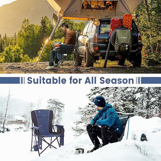 Lamberia Heated Camping Chairs for Adults, Camping Chairs, Portable Heated Chairs for Outdoor, Folding Chairs,Heavy Duty Lawn Chairs for Adults, with Cup Holder,Battery Not Included,Blue