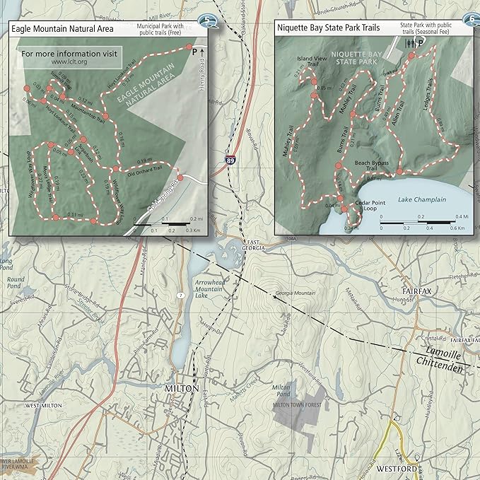 Burlington Vermont Outdoor Adventure Map | Burlington Hiking Map | Hiking trails of Shelburne, VT and Essex, NY | Durable, Waterproof & Tear Resistant