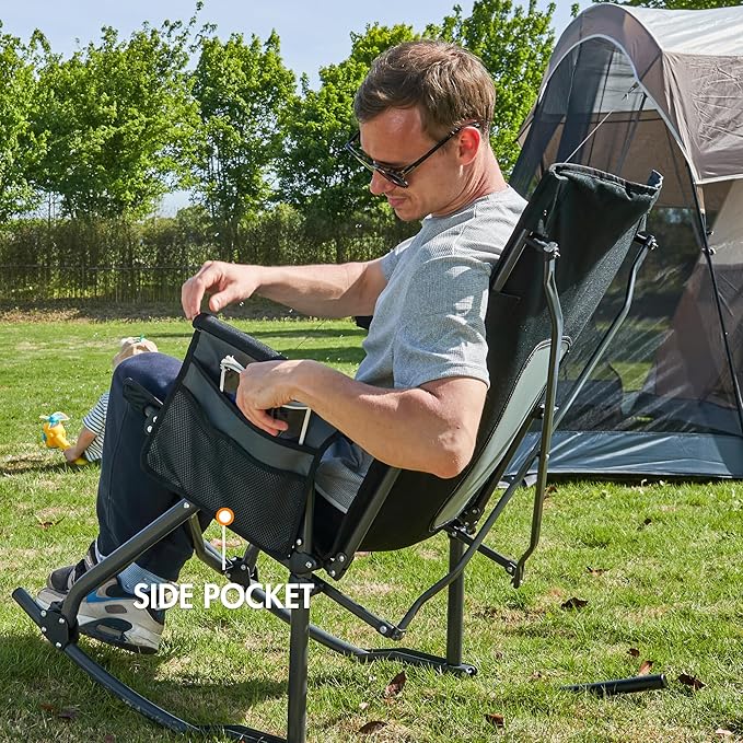 PORTAL Oversized Folding Rocking Camping Chair Portable Outdoor Rocker with High Back Hard Armrests Carry Bag, Supports 400 lbs