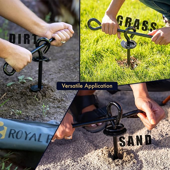 Dog Tie Out Stake - Heavy Duty Dog Stake for Large Dogs up to 210 lbs, Dog Stakes for Outside, Dog Anchor, and Dog Gadget | Use Any Dog Tie Out Cable or Dog Yard Leash (B2-Black (2-Pack))