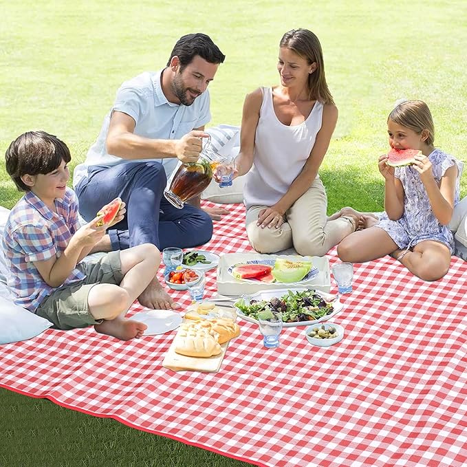 Picnic Blanket Outdoor Extra Large Picnic Mat 80"X60" Camping Blanket Beach Blanket Foldable Waterproof Sand Mat Hiking Travel Family Concerts(Red)