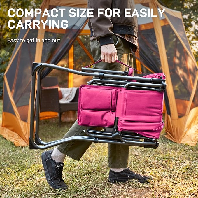 EVER ADVANCED Portable 30.7" Seat Height Tall Folding Camping Chair Directors Chair High Foldable Bar Stool with Side Table for Makeup Artist, Sports Event, Craft Show, Supports 350LBS Pink