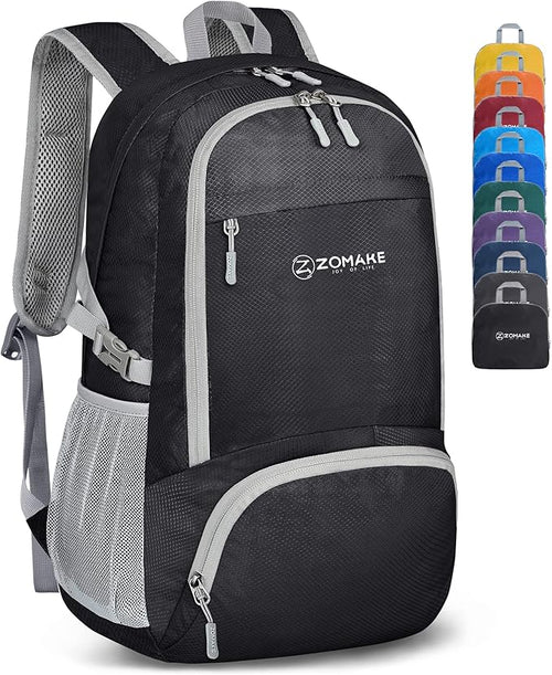 ZOMAKE Lightweight Packable Backpack 30L, Foldable Hiking Backpacks Water Resistant Compact Folding Daypack for Travel(Black)