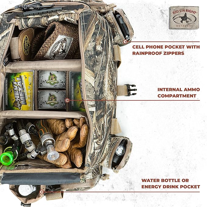 Rig'Em Right Waterfowl Standard Shell Shocker Duck Hunting Blind Bag with Sunglasses Case, Drink Holder, Ammo Compartment and More