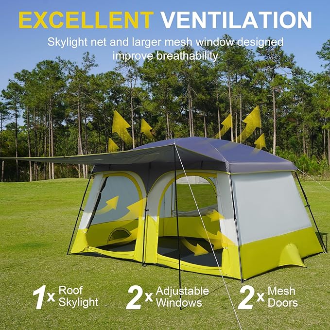 Vidalido Tents,3-4 Person Camping Tent with Extended Vestibule,Weather Resistant Family Tents with Breathable Mesh Windows,Easy Install Waterproof Outdoor Tent for Backpacking and Camping Hiking
