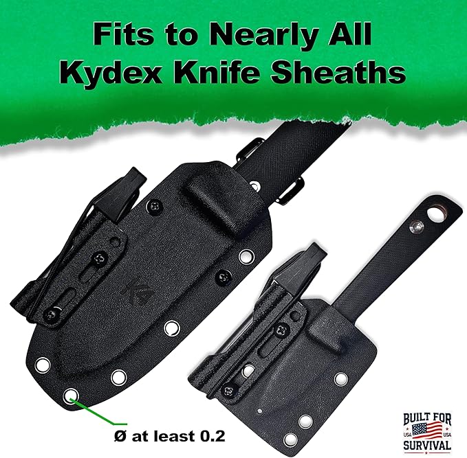 Fire Steel Holder for Kydex Sheath with Fire Steel, fire Starter kit, Camping Essentials, Survival kit, Outdoor, bushcraft, Knife Sheath, Magnesium fire Starter, Flint fire Starter,