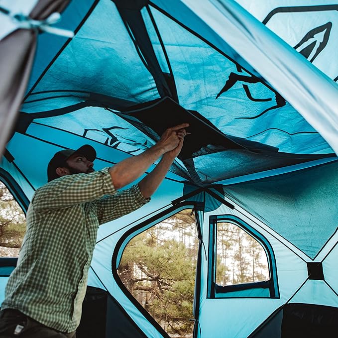 Gazelle Tents™ T3X Hub Tent Overland Edition, Easy 90 Second Set-Up, Waterproof, UV Resistant, Removable Floor, Footprint, 3-Person, Pacific Blue, 68" x 76" x 82", GT302PB