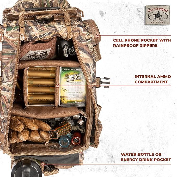 Rig'Em Right Waterfowl Standard Shell Shocker Duck Hunting Blind Bag with Sunglasses Case, Drink Holder, Ammo Compartment and More
