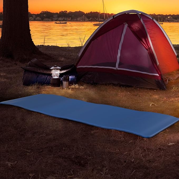 Foam Sleeping Pad for Camping - 0.75-Inch-Thick Waterproof Sleep Pad with Carry Straps for Cots, Tents, or Sleepovers by Wakeman Outdoors (Blue)