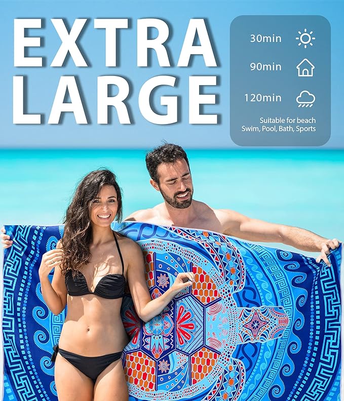 Sand Free Microfiber Beach Towels Adult-Blue River Turtlelife Quick Fast Dry Beach Oversized Accessories Travel Swim Pool Camping Essentials Lightweight Compact Packable Resistant Gifts Family