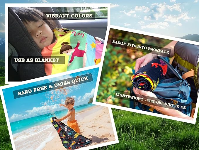Microfiber Beach Towel for Kids - Thin and Large (30"x60")- Gymnastics -Absorbent, quick dry, sand free, lightweight, blanket- toddler, girls, boys - For Sports, Pool, Picnic, Camping, Travel, Swim