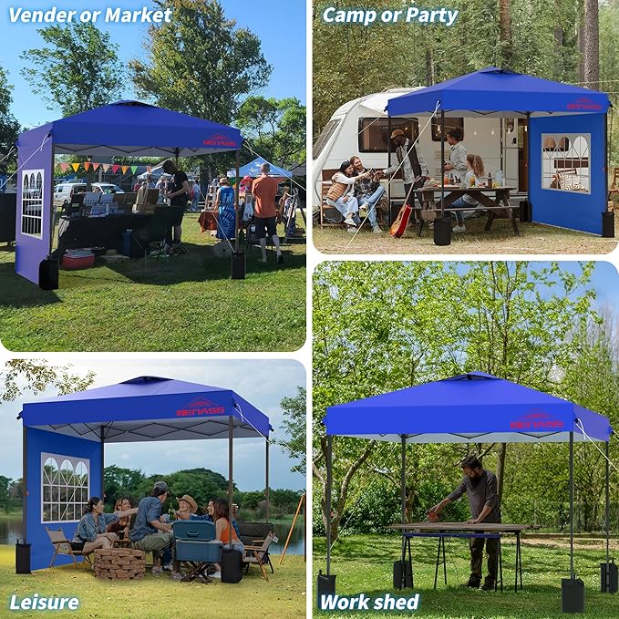 10x10 Pop Up Canopy Tent with Sidewalls, Easy Up, Heavy Duty, Blue, Perfect for Parties, Camping, Events & Vendor
