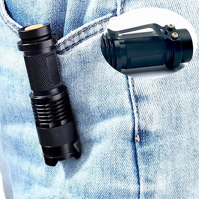 Bright Mini LED Flashlight Single Mode Flashlight Zoomable with Clip Small Flashlight for Camping Hiking Emergency, 5 Pack